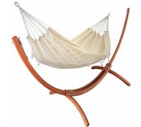 JOBEK-Set support et hamac Weekend coloris écru à franges en bois et polypropylène Jobek Hamacs - 350 x 125 x 136,5 cm