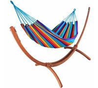 JOBEK-Set support et hamac Weekend coloris multicolore en bois et polypropylène Jobek Hamacs - 350 x 125 x 136,5 cm
