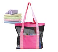 Joberio Sac de plage en maille | Grand sac de plage résistant au sable - Sac de piscine pliable pour femme, sac à bandoulière léger pour voyage à la plage, rose vif, Refer to description