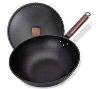 Jobin 33 cm/5,6L Wok en Acier au Carbone Avec Couvercle en Fer - Sans Revêtement Chimique - Cuisiner des Plats Asiatiques pour 4-6 Personnes - Convient à Induction/Electrique/Gas