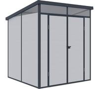 Jôbu Abri de Jardin en Résine 3,24m² | Gris Clair, Toit Plat Skylight, Structure Aluminium | Rangement Extérieur avec Plancher Inclus et Double Porte