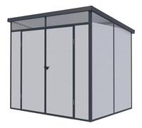 Jôbu Abri de Jardin Résine 4,10m² | Gris Clair, Toit Plat Skylight, Plancher Inclus | Structure Aluminium, Double Porte, Fenêtres Zénithales | Rangement Extérieur Robuste et sans Entretien