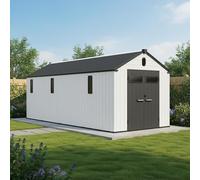 Jôbu Abri de Jardin Résine Gris 14m² | Structure Robuste Aluminium & Polypropylène | Toiture Double Pente, Résistance Neige 75kg/m² | Plancher Inclus, Montage Facile | Garantie 3 Ans