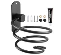 JOBYNIM Support Seche Cheveux, Porte Seche Cheveux Mural Forme de Spirale avec Support de Câble Accroche Seche Cheveux en Aluminium Accessoires de Salle de Bain, Noir