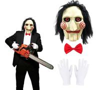 Jocanova Masque Jigsaw - Saw Jigsaw - Masque d'Halloween avec gants et cravate - Masque d'horreur effrayant pour costume unisexe - Costume d'horreur 2025 pour Halloween, carnaval