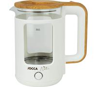 JOCCA Bouilloire électrique 1,8L, Nature-Line Blanc, base 360°, verre borosilicaté, ébullition rapide, arrêt automatique, économie d'énergie, moderne