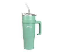 Jocca - Gobelet isotherme avec paille 1,2 l en acier inoxydable, thermique avec poignée, couvercle anti-goutte et paille en acier, idéal pour les boissons froides et chaudes