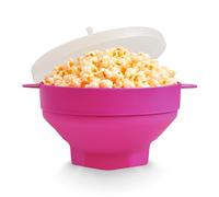 JOCCA - Machine à pop-corn en verre pour micro-ondes 2,2 l avec grille en silicone, passe au lave-vaisselle, couleur rose fuchsia