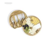 Jocca - Set de Plateau à Fromages en Bois avec 4 Couteaux en Acier Inoxydable | Idéal pour Amateurs de Fromage | Planche de 20 cm avec Base Antidérapante | Cadeau Parfait