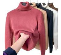 JOCCOS Chemise de Base d'Hiver en Polaire Épaisse Tricotée, Pull à Col Roulé Épais Décontracté pour Femmes, Pull de Base Thermique Doux et Mince (Rouge, L(53-58kg))