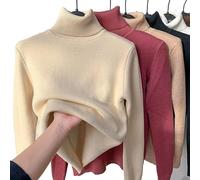 JOCCOS Chemise de Base d'Hiver en Polaire Épaisse Tricotée, Pull de Base à Col Roulé Épais Décontracté pour Femmes Doux Thermique Mince (Abricot, S(40-48kg))