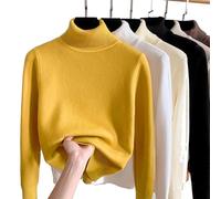 JOCCOS Gros pull en maille pour l'hiver, polaire, décontracté, épais col roulé, pull thermique doux, pull étroit, jaune, S