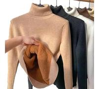 JOCCOS Pull de Base Tricoté Épais en Polaire d'Hiver, Pull à Col Roulé Épais Décontracté pour Femmes Pull de Base Slim Thermique Doux (Kaki, XXL(63-70kg))