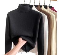 JOCCOS Pull d'hiver en polaire épais tricoté, pull à col roulé épais décontracté pour femmes pull doux thermique mince, Noir , S (40/48kg)