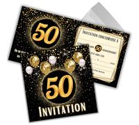 JOCERO Lot de 12 cartes d’invitation pour 50e anniversaire - Format carré 12x12 cm avec enveloppes - Cartes élégantes anniversaire 50 ans homme et femme
