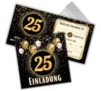 JOCERO Lot de 12 cartes d'invitation pour 25e anniversaire avec enveloppes - Carrées 12 x 12 cm - Invitations pour 25e anniversaire pour hommes et femmes