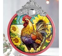 Jocidea Décoration de Noël en forme de poulet, coq en vitrail, décorations d'arbre de vacances, cadeaux pour les amateurs de poulet, idées de Noël