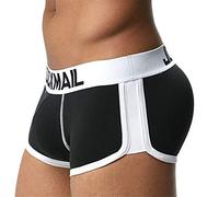 JOCKMAIL Coton Caleçons Homme Rembourré sous-vêtement Hip-up Bombé Avant et Arrière Coussinet Amovible pour Mettre en Valeur Les Fesses (as4, Alpha, x_l, Regular, Regular, Noir)