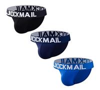JOCKMAIL Lot de 3 slips en coton pour homme - Taille basse - Confortable, Noir + bleu marine + bleu, XXL