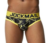 JOCKMAIL Slips Homme Sexy Taille Basse Imprimés Ludiques sous-Vêtements Confortables Extensible (FR/ES, Alpha/Lettres, L, Taille Normale, Taille Normale, 331noir)