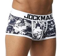 JOCKMAIL sous-vêtements pour Hommes en Coton Pur à imprimé Feuille en Relief U, Taille Basse, Culotte carrée, sous-vêtements à Angles Plats (L, 430 Bleu Foncé)