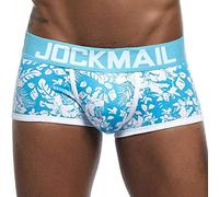 JOCKMAIL sous-vêtements pour Hommes en Coton Pur à imprimé Feuille en Relief U, Taille Basse, Culotte carrée, sous-vêtements à Angles Plats (L, Bleu Clair)