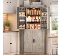 Jocoevol Armoire d'angle, Armoire de Rangement avec 4 Portes et étagères, Armoire de Cuisine, Garde-Manger, Armoire de Rangement pour Aliments, Meubles de Ferme pour Cuisine, Salle à Manger, Gris