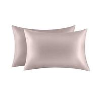 Jocoku Lot de 2 taies d'oreiller 100% Soie de mûrier pour Les Cheveux et la Peau, Super Douces et Respirantes, Taille Standard (Gris Abricot)