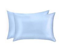 Jocoku Lot de 2 taies d'oreiller 100% Soie de mûrier pour Les Cheveux et la Peau, Super Douces et Respirantes, Taille Standard (Standard, Bleu)