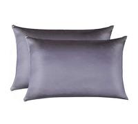 Jocoku Lot de 2 taies d'oreiller 100% Soie de mûrier pour Les Cheveux et la Peau, taies d'oreiller Super Douces et Respirantes, Taille Standard (Standard, Gris)