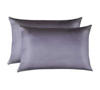 Jocoku Lot de 2 taies d'oreiller 100% Soie de mûrier pour Les Cheveux et la Peau, taies d'oreiller Super Douces et Respirantes en Soie Naturelle pour Grand lit (Grand lit, Gris)