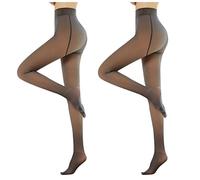 JoCome 2Pcs Femmes Chaud doublé Polaire Collants,Jambes Minceur Parfait Faux Translucide Slim Chaud Toison Collant,Faux Collant Polaire Chaud Translucide Slim Extensible Les Femmes 90G Noir