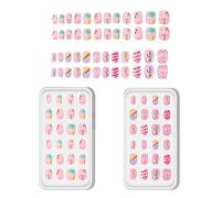 JOCXZI Faux ongles à coller,48pcs Boxed Children's Wearable Nail Finished Manucure Patch Cartoon Imprimé Faux Ongles avec Ongles Adhésifs, 2 Boîtes