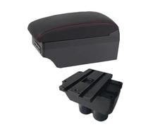 Jodriva For VW, for Touran, for Caddy, boîte d'accoudoir de voiture rangement Console centrale avec interface USB accessoires Boîte d'accoudoir de console centrale de voiture(BLACK C1 Red Line 7usb)