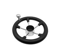 Jodriva Volant de bateau à 5 branches 11 pouces avec poignée et bouton en mousse noire Remplacement du gouvernail de direction de bateau(11 Inch With Knob)