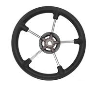 Jodriva Volant marin avec poignée en mousse noire sport à 5 branches acier inoxydable 13-1/2 revêtement antidérapant for bateau de plaisance Remplacement du gouvernail de direction de bateau(Schwarz)