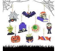 Jodsen 10 Pièces Halloween 5D Diamant Art Peinture Porte-clés, DIY Citrouilles Chauves-souris Fantômes Diamond Painting Porte-clés, Porte-clés Strass Peintur Pour Enfants, Adultes, Cadeaux