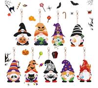 Jodsen 9 Pièces 5D Halloween Diamond Painting Porte-clés Magicienne, DIY Double Face Diamant Art Peinture Porte-clés, Squelette Citrouilles Porte-clés Strass Peintur Pour Enfants