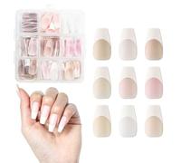 JODSONE French Tip Press On Nails : 216 pièces, 9 couleurs, rose, nude, blanc, carré, 4 en 1, base et couche de base pré-appliquées, pas besoin de lime, extension des ongles, 12 tailles