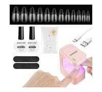 JODSONE Kit de manucure avec lampe UV LED portable - 480 capsules transparentes longues en forme d'amande, gel à séchage rapide, colle et top coat, idéal pour les débutants et le nail art DIY