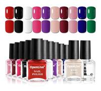 JODSONE Lot de 12 vernis à ongles avec 10 couleurs, 2 pièces de base et de finition, vernis à ongles à séchage rapide pour les bricoleurs aux débutants.