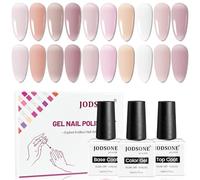 JODSONE Lot de 12 vernis à ongles en gel avec couche de base et couche de finition, 10 couleurs, blanc, rose, nude Jelly Gel Polish Perfect for DIY Nail Art at Home