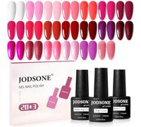 JODSONE Lot de 23 vernis à ongles gel à paillettes avec couche de base Soak Off Mat et brillant Top Coat Glitter Red Pink Color High Shine et Fashion Gel Polish