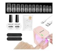 JODSONE Mini lampe à ongles KIT 480 pièces Capsules carrées Lampe à ongles gel à séchage rapide Capsules transparentes Colle à ongles et top coat Lampe de séchage LED UV portable Kit