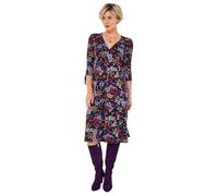 Joe Browns Autumnal Leaves Ruched Tie Sleeve Floral Wrap Dress Robe, Bleu Marine, 34 Femme