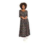 Joe Browns Border Print Autumnal Floral Crinkle Cotton Maxi Dress Robe, Noir, 46 Petite Femme