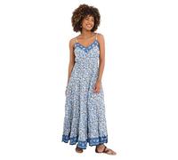 Joe Browns Border Print V-Neck Strappy Crinkle Cotton Maxi Sundress Robe, Bleu, 38 Femme