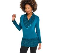 Joe Browns Cosy Shawl Neck Button Detail Jumper Pull, Bleu Sarcelle, 38 Femme