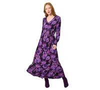 Joe Browns Dark Floral Print Jersey Maxi Dress Robe, Violet, 36 Femme
