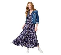 Joe Browns Dark Vintage Floral Puff Sleeve V-Neck Midi Dress Robe, Bleu Marine, 40 Petite Femme